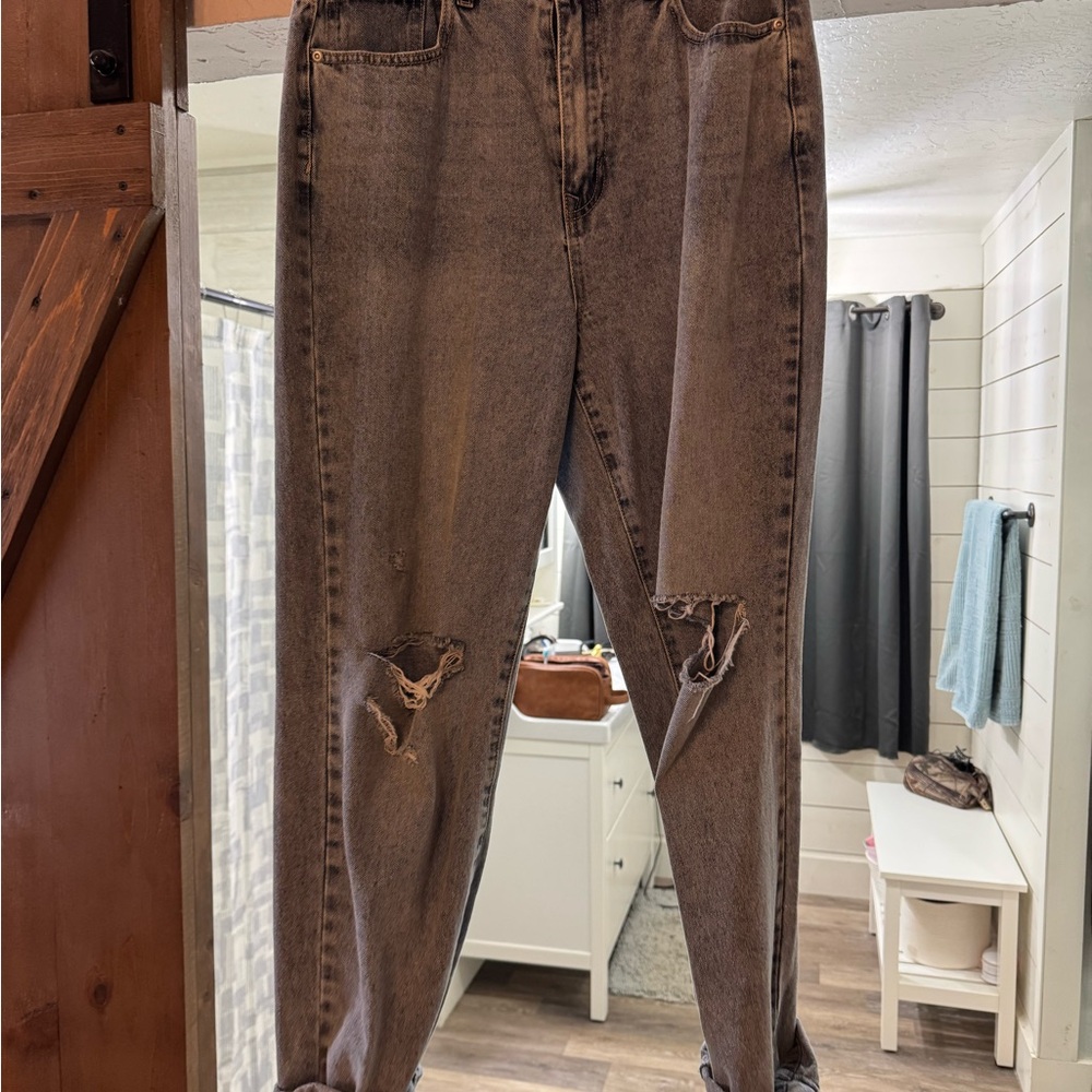 Distressed Light Denim/Gray Denim Jeans